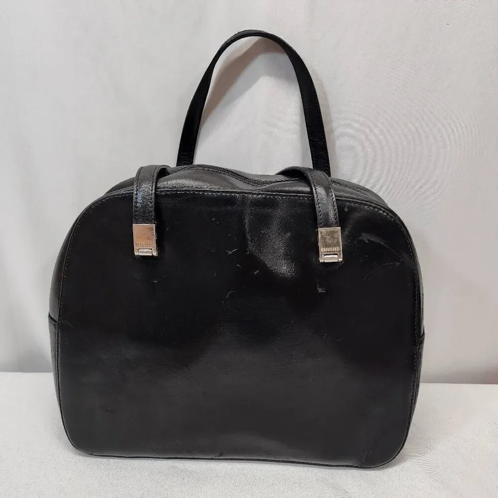 KessLord Black Calfskin Double-Handle Handbag